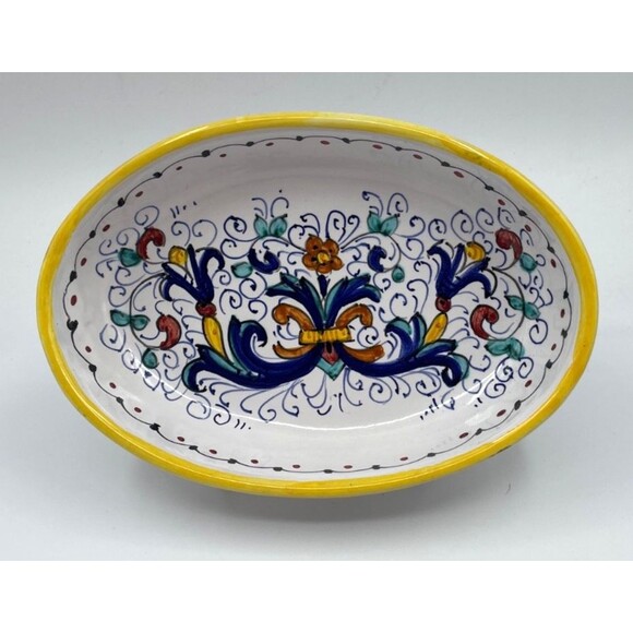 Deruta Ricco Italian Hand Painted Small Plate Dish Soap Dish Signed - Picture 7 of 8